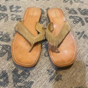 Frye Tan Leather Fringed Sandals